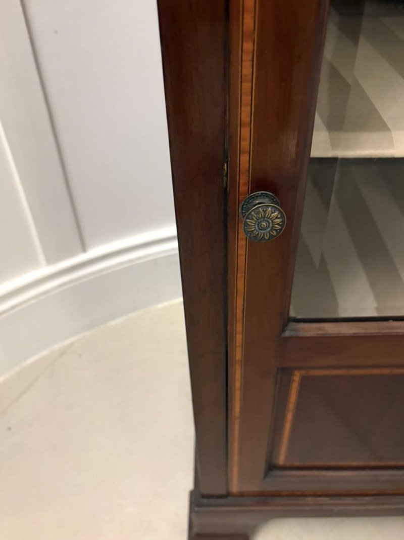 Antique Edwardian Mahogany Display Cabinet with Satinwood Inlay